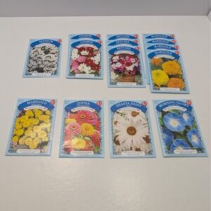 American Seed Packets 14 Alyssum Cosmos Petunia Marigold Zinnia Shasta Daisy etc